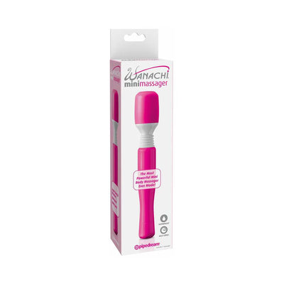Packaging box of the pink Mini Wanachi cordless body massager with flexible head and multi-speed settings.