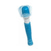Blue cordless mini massager with flexible head shown vibrating for targeted muscle relief.