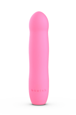 Flamingo pink B Swish Bdesired Infinite Deluxe smooth silicone massager with rounded tip and discreet branding.