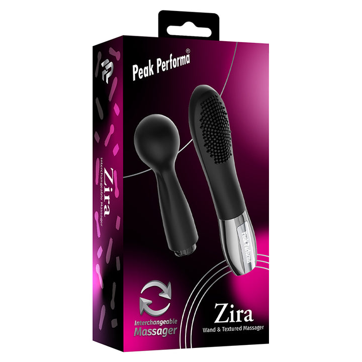 Peak Performa Interchangeable Zira Wand and Textured Massager-Black