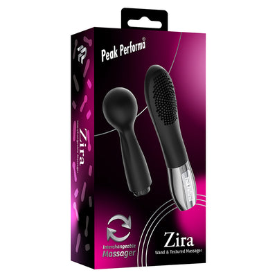 Peak Performa Interchangeable Zira Wand and Textured Massager-Black