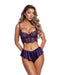 Lace Bralette w/Crisscross Detail & Satin Ruffle Shorts 2 pc Set - Purple MD