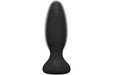Black rechargeable silicone anal plug with wide base and smooth tapered design shown from front view.