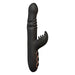 Black silicone multi-function vibrator with textured shaft, curved clitoral stimulator, and three control buttons.