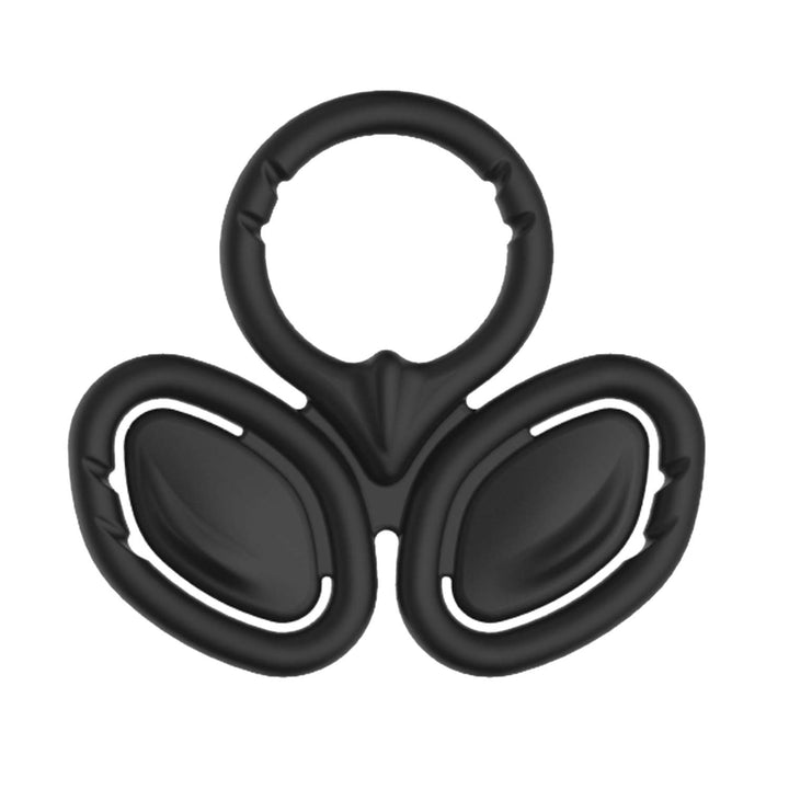 Black silicone tri-ring cockring and ball cinch with ergonomic design for comfort and durability.