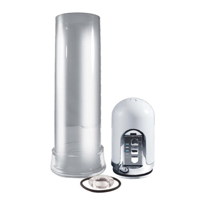Clear electric suction pump with control unit, soft sleeve, and adjustable ring for personalized fit and comfort.