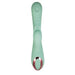 Mint green silicone personal massager with ergonomic shape and control buttons on the base.