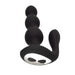Black silicone prostate stimulator with three graduated beads and curved base with control buttons.