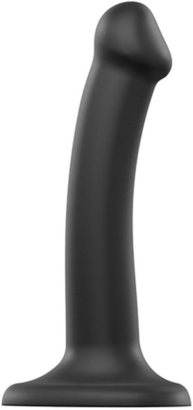 Black silicone bendable dildo with suction base, 7.5 inches long, designed for customizable positioning and hands-free use.