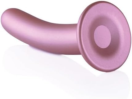 Rose gold smooth silicone 7-inch G-spot dildo with strong suction cup base.