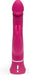 Pink dual-density silicone rabbit vibrator with curved tip and clitoral stimulator ears.