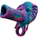 Colorful silicone sleeve shaped like an elephant head with a trunk and integrated scrotum strap ring.