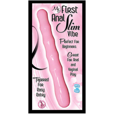 Pink slim tapered vibrator with beaded texture, designed for beginner anal and vaginal play, waterproof and easy to use.