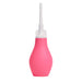 Pink silicone anal douche with white removable nozzle and ergonomic bulb design on white background.