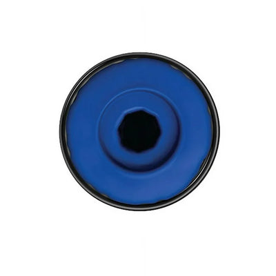 Top view of the Selopa Hide & Seek Stroker showing its blue quilted exterior and central opening.