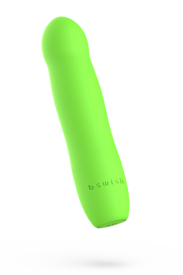 Bright green silicone personal massager with curved tip and bswish logo, sleek and rechargeable design