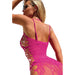 Black Pearl Lace Romper With Diamond Criss Cross Side Hot Pink