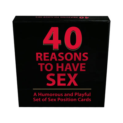 Black box of 40 Reasons To Have Sex card game with bold red text and a humorous and playful theme.