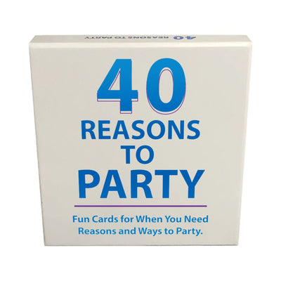 Box of 40 Reasons To Party fun cards offering creative ideas and reasons to celebrate at gatherings.