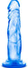 Blue translucent realistic dildo with suction cup base, textured for added sensation.