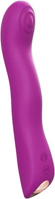 Purple silicone G-spot vibrator with ergonomic curved design and control buttons on the base.