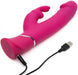 Pink dual-density rabbit vibrator with USB charging cable, featuring curved shaft and clitoral stimulator ears.