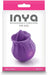 Packaging of Inya The Kiss rechargeable silicone stimulator in purple with rosebud design on white background.