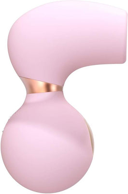 Pink ergonomic clitoral vibrator with smooth curves and rose gold accent from Shots Irresistible Invincible collection.