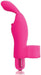 Pink silicone finger vibrator with curved tip and small bunny ears for targeted stimulation.