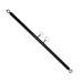 Black adjustable spreader bar with metal eyebolts for secure attachment, designed for versatile bondage use.