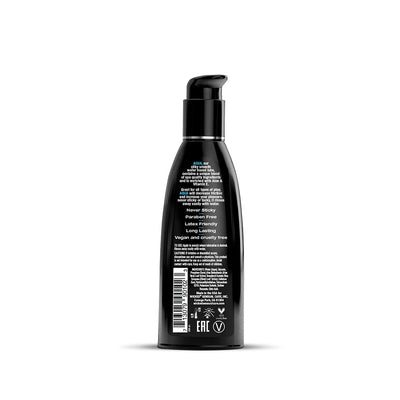 Black pump bottle of Wicked Aqua fragrance-free water-based lubricant with product details on the label.