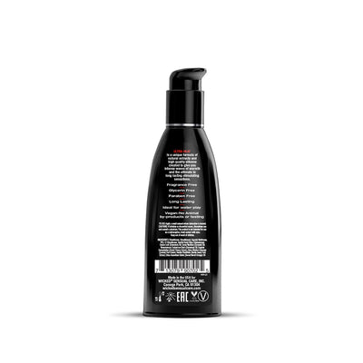 Back view of Wicked Ultra Heat Warming Lube 2oz black pump bottle with product details and ingredients.