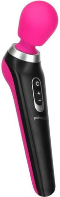 Palm Power Extreme Body Massager in black and fuchsia with ergonomic handle and detachable silicone head.
