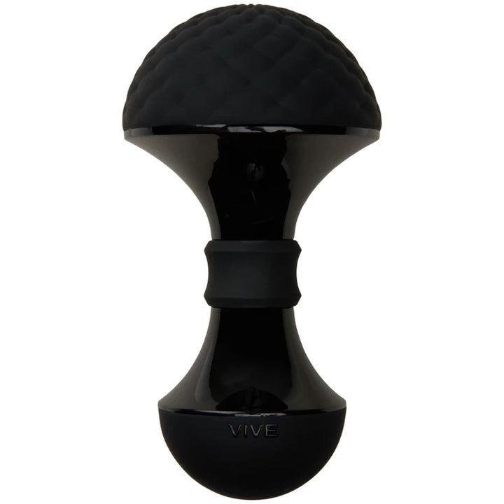 Black Vive Enoki bendable massager with textured silicone head and sleek ergonomic handle design
