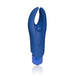 Compact blue finger vibrator with flexible dual prongs and central pleasure bead, designed for targeted stimulation.