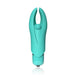 Compact turquoise silicone finger vibrator with flexible split tip and rounded pleasure bead.