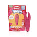 Grape purple 4B Demon finger vibrator with flexible horns next to eco-friendly compostable packaging.