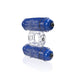 Blue and clear vibrating ring with textured dual motors and stretchy band for couples' intimate pleasure.