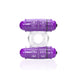Purple double vibrating ring with textured surface and clear stretchy band designed for couples' intimate use.