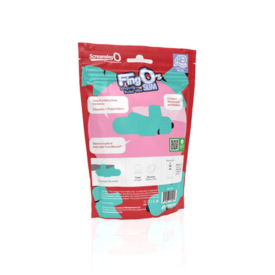 Back view of 4b Fingo Slim finger vibrator packaging highlighting features and usage instructions.