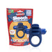 Blue 4B Skooch vibrating ring with flexible fins displayed with eco-friendly packaging in blueberry color.