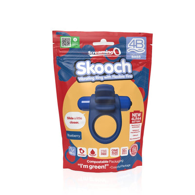 Blueberry 4B Skooch vibrating ring with flexible fins in eco-friendly compostable packaging