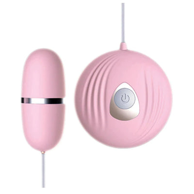 Pink shell-shaped remote control and matching bullet vibrator with a silver accent and single button power control.