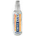 Clear pump bottle of Swiss Navy Warming water-based premium lubricant, 2 fl oz, with orange and navy label.