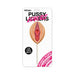 Strawberry-flavored novelty lollipop shaped like a stylized vulva on white packaging with bold text and pink accents.