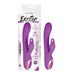 Purple silicone Exciter Thumping G-Spot vibrator with dual stimulation and ergonomic design shown with packaging.