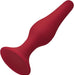 Smooth red silicone tapered anal plug with narrow tip and flared base for comfortable, safe wear.