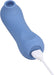 Blue rechargeable silicone suction toy with ergonomic design and USB charging cable attached.