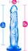 Blue translucent realistic dildo with suction base, 7.5 inches long and 1.5 inches wide, showing insertable length of 7 inches.