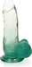 Small translucent green to clear gradient silicone toy with detailed texture and suction base for hands-free use.